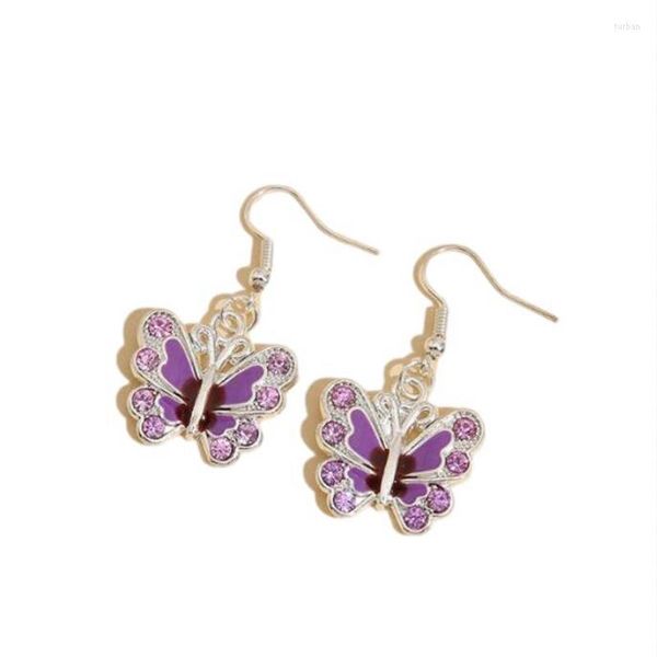 Dangle Küpe Emaye Rhinestones Butterfly Drop Steampunk Hayvan Küpe Kancaları Takılar için Mücevher Kadın Parti Estetik