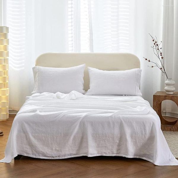 Set di biancheria da letto SimpleOpulence Set di lenzuola con orlo a giorno cavo in lino 3/4 pezzi Lenzuola traspiranti morbide lavate in puro lino europeo