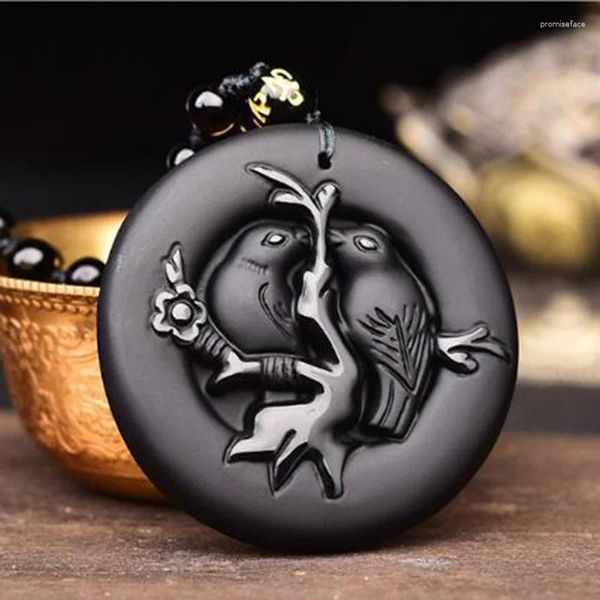 Colares Pingente Natural Jade Obsidian Animal Pássaro Colar Jóias Lucky Auspicious Amulet Fine