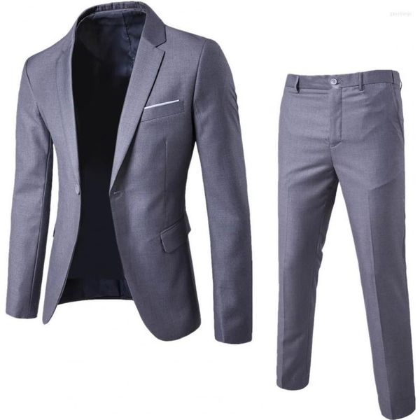 Ternos masculinos 1 set homens calças blazer de traje de manga longa de manga longa vestir bolsos de cor pura