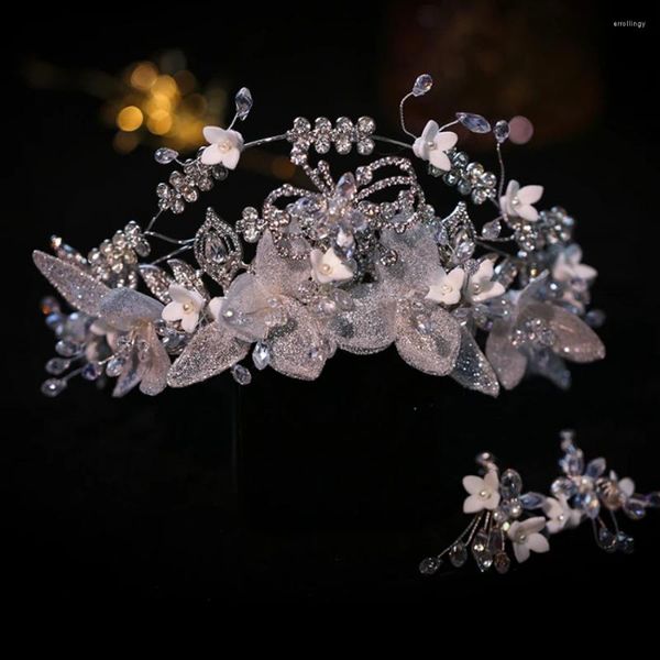 Saç klipleri gelin taç el yapımı pırıltılı vintage romantik çiçek gelinlik takı kristal şapka aksesuarları kadınlar için saç giysileri
