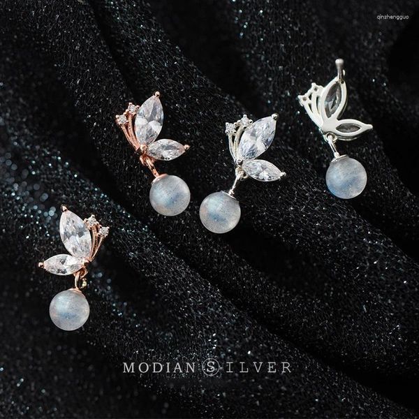 Baumelnde Ohrringe Modian Dazzling Zircon Lovely Butterfly Sterling Silver 925 Drop Earring For Women Moonstone Short Fine Jewelry