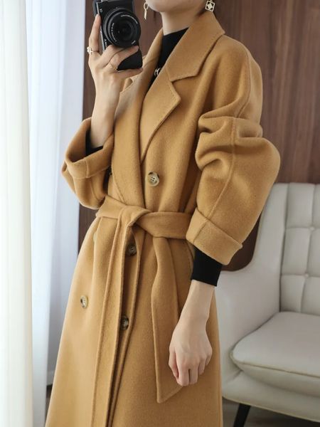 Misto lana da donna versione coreana Autunno Inverno Cappotto femminile Isolamento Elegante delicato risvolto Vita Cappotti di cashmere larghi per le donne 231114