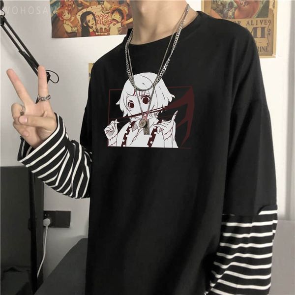 T-shirt da uomo Anime giapponesi Tokyo Ghoul Harajuku Kawaii Ragazzi Juzo Suzuya Manga T-shirt Casual Uomo Donna Oversize Summer Stripe Long TShirts 230414