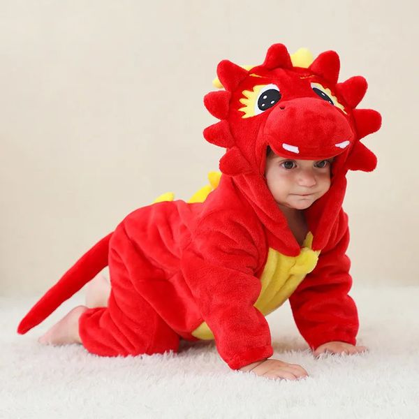 Macacão Halloween Bebê Red Dinosaur Trajes Criança Leão Onesie Infants Cosplay Romper 2-36 Meses Facecloth Pijama Macio e Quente 231113