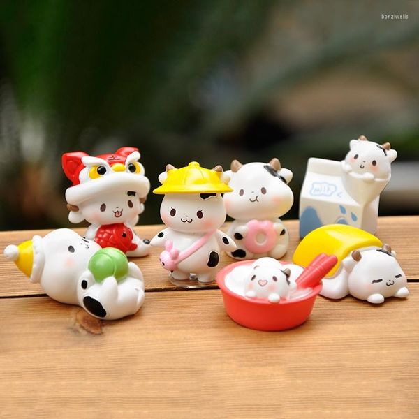 Estatuetas decorativas resina decoração de vaca fofa quartel de mesa de animais#39; s pequenos brinquedos de personalidade criativa presentes de aniversário
