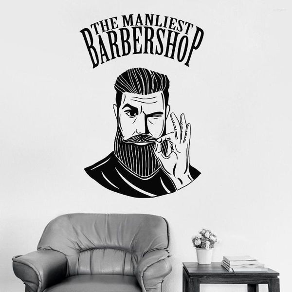 Adesivos de parede homens barbearia sinal mural barbearia logotipo adesivo janela decalque decoração para salão de cabeleireiro rmovível lc480