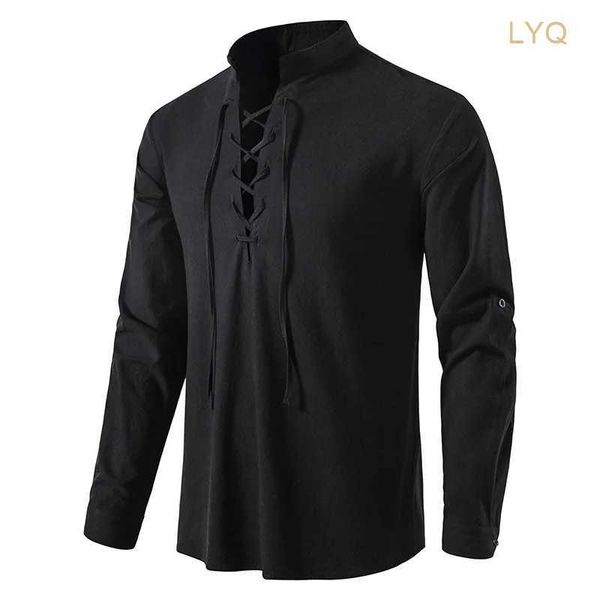 Camisas casuais masculinas camisas de linho de algodão masculinas mangas compridas camisetas vintage camisas casuais legal camisa esportiva masculina topos