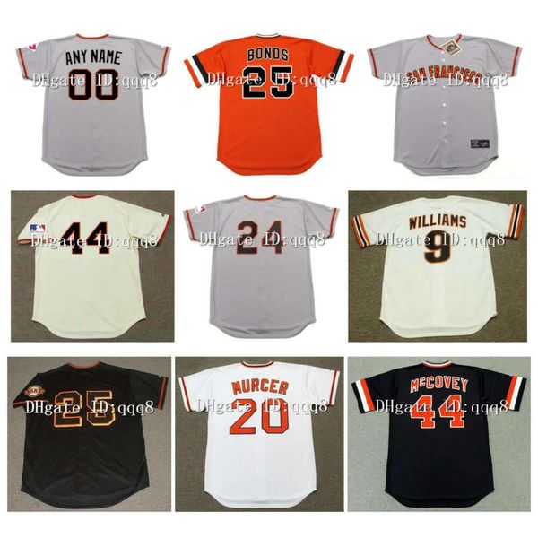 SL Gerileme Mays Giants Beyzbol Formaları SF Barry Bonds Willie McCovey J.T. Kar Clark Kevin Mitchell Duane Kuiper