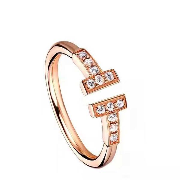 Designer Brand Fashion Silver Double T Ring Diamond Diamond 18K Gold Rosa 3 TFF Coppia di design con logo