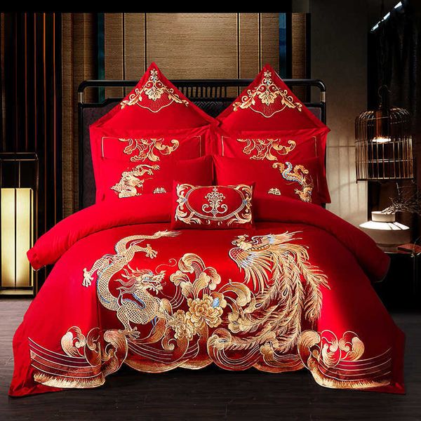 Yatak takımları düğün dört parça set düğün yatak işlemeli yorgan kapağı kırmızı düğün hediyesi düğün odası düğün yatak kutlama Çin tarzı set