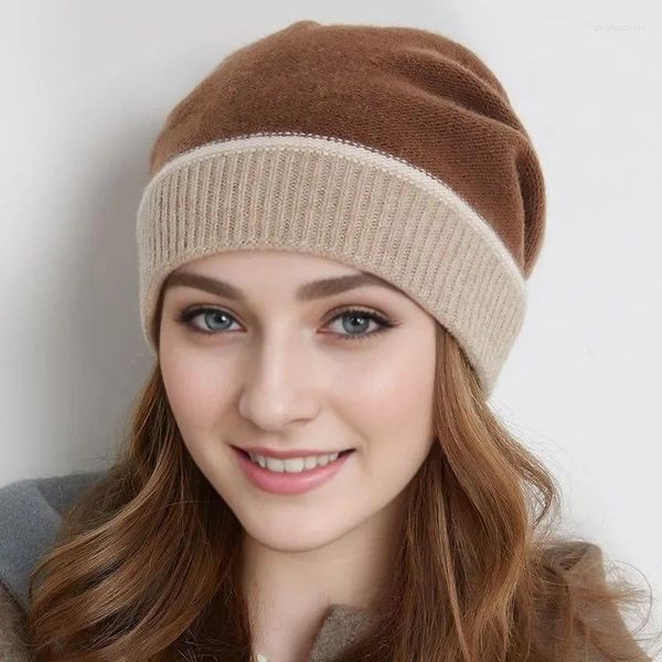 Bola Caps 2023 Outono e Inverno Europeu Americano Mulheres Lã Protetores de Ouvido para Quente À Prova de Vento Contraste Chapéu de Malha