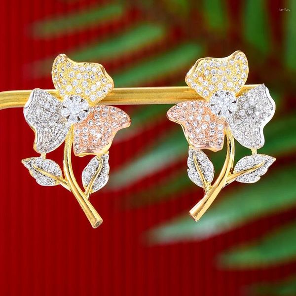 Brincos Siscathyy Romentic Moda Cubic Zirconia Flor Gota para Mulheres Doce Elegante Cristal Pendurado Brinco Festa Jóias