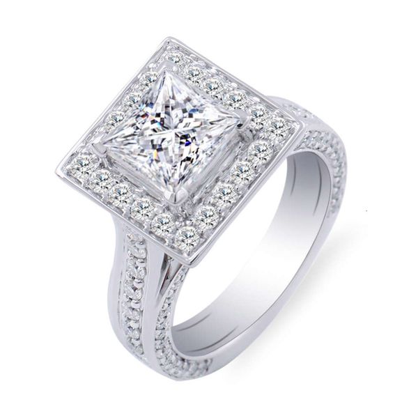 Joias finas de luxo 9/10/14/18k 7*7mm 2ct ouro sólido pave princesa corte d vvs moissanite diamante anel de casamento para mulheres