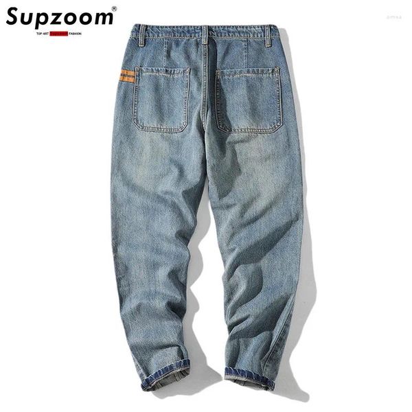 Мужские джинсы, поступление 2023, джинсовая повседневная брендовая одежда, модная верхняя одежда на молнии со средними карманами, однотонные мужские трендовые прямые джинсы