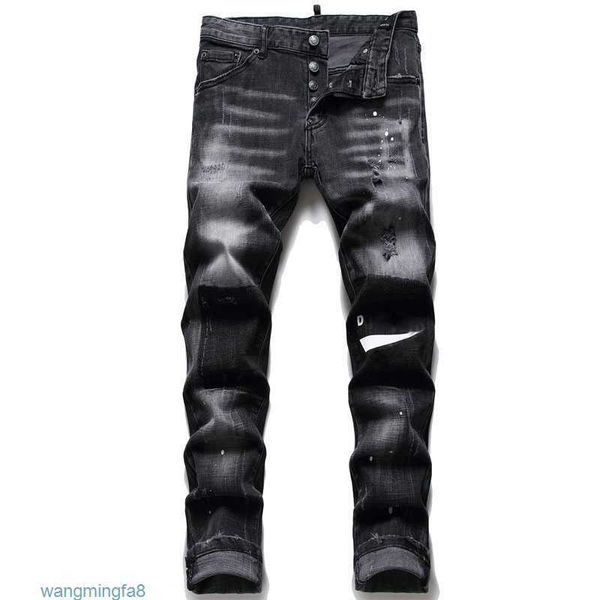 Jeans firmati neri da uomo Punk Abbigliamento hip-hop Moda streetwear Distrutto Foro sfilacciato Elastico a vita media Denim lungo per fare jogging Kjlc