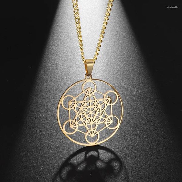 Pingentes YILUOCD Vintage Metatron Cube Colar 18k Banhado A Ouro Geometria Sagrada Proteção Poderosa Amuleto Salomão Jóias Espirituais