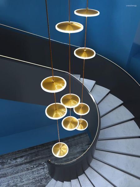 Kronleuchter 2023 Hängende Goldbronze Kreisringe Led Kronleuchter Duplex Villa Treppen Deckenleuchten Wohnzimmer El Lobby Beleuchtung