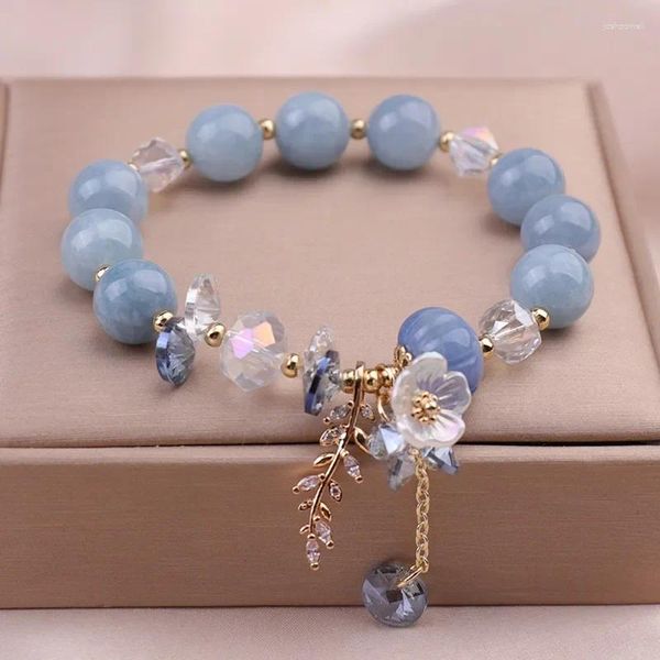 Braccialetti di cristallo di pietra naturale alla moda alla moda Braccialetti di perline con ciondolo a forma di fiore di foglia di lusso leggero da donna