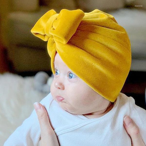 Chapéus cottvobowkont bandana de turbante para bebê grande nó de veludo macio Bandas de cabelo para meninas nascidas de gorro infantil