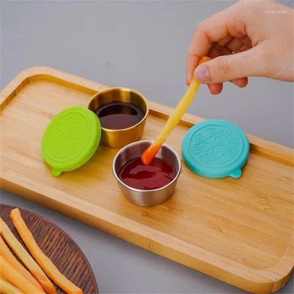 Garrafas de armazenamento recipientes reutilizáveis de condimentos copo de molho de aço inoxidável com tampas de silicone 1.7oz recipiente de molho de salada comida de piquenique