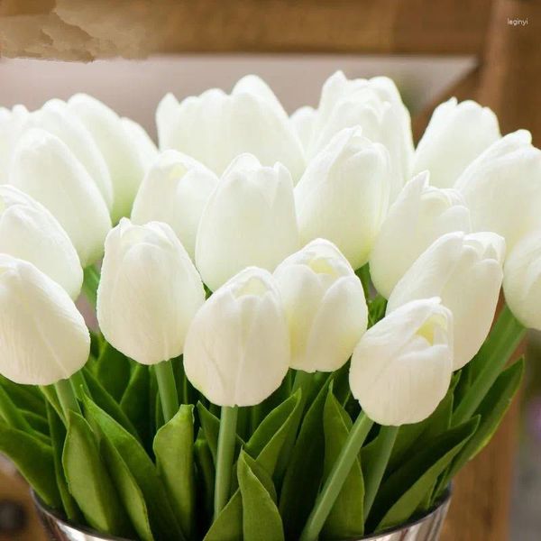 Fiori decorativi 1 pz Pu Tulipani Fiore artificiale Real Touch Tulipano bianco per la decorazione domestica Bouquet da sposa in seta