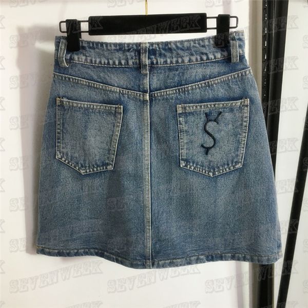 Denim kurze Röcke für Frauen Brief bestickt Kleid mit hoher Taille Designer High Street Rock Kleidung