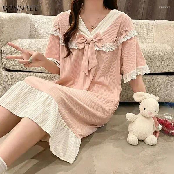 Mulheres sleepwear nightgowns mulheres rendas concurso feminino design kawaii casa moda suave preguiçoso estilo princesa verão predominante faculdade ins jovem