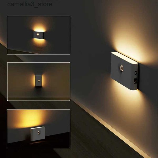 Luzes noturnas Smart Linkage Motion Sensor Night Light recarregável sem fio magnético LED lâmpada de indução parede casa quarto cozinha escada Q231114