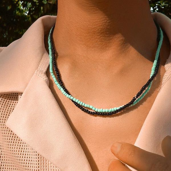 Girocollo a strati nero e blu piccola collana di perline per uomo collare alla moda sul collo accessori 2023 gioielli di moda regalo maschile