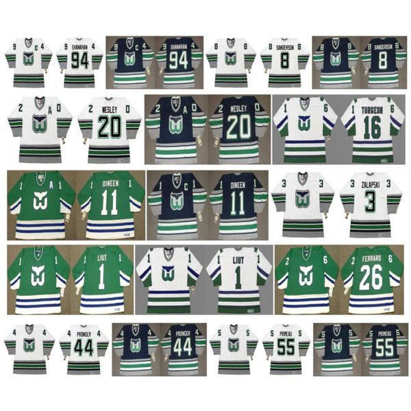 SL Vintage Hartford Whalers Trikots 94 Brendan Shanahan 8 Geoff Sanderson 44 Chris Pronger 55 Keith Primeau 30 Millen 28 Larouche Retro Hockey