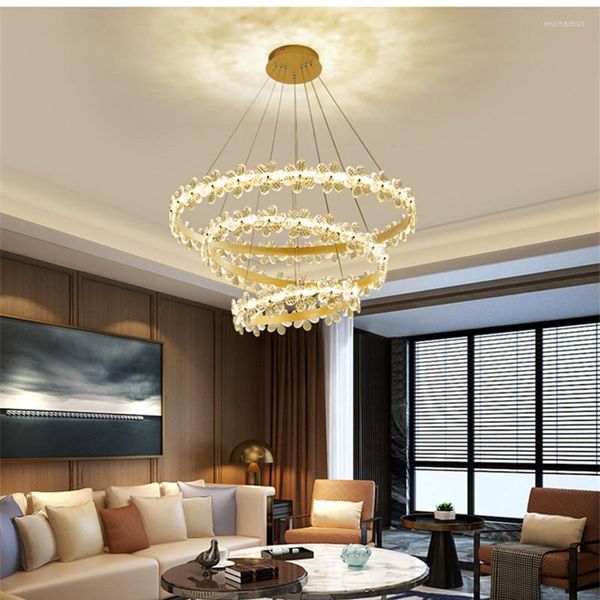 Lampade a sospensione Modern Light Luxury Living Room Hall Lampadario di cristallo Art Circle Fiori El Villa Decor Hanging Fixtures