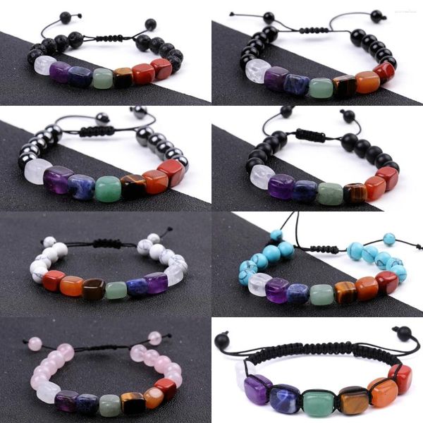 Filo 8 pz 7 Chakra Pietra Reiki Guarigione Braccialetti con pietre preziose naturali per donne Ragazze Yoga Catena da polso Corda intrecciata