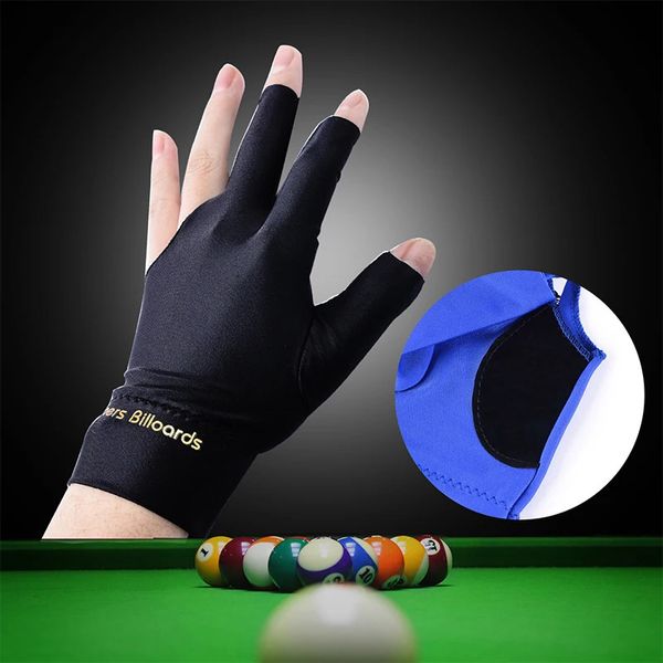 Acessórios de bilhar 1pc elastano snooker bilhar cue luva piscina mão esquerda aberta três dedos acessório 231114