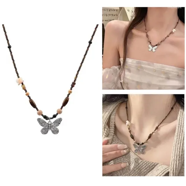 Ожерелья с подвесками, богемное ожерелье-бабочка из бисера, цветные бусины, короткие летние украшения из риса ручной работы из натурального камня