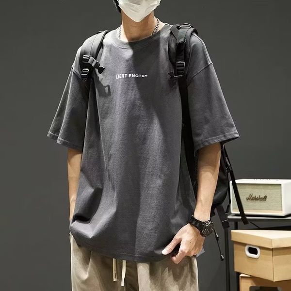 Мужские футболки летнее японский стиль футболка с коротким рукавами простая атмосферная свободная дышащая дышащая рубашка Top 230414