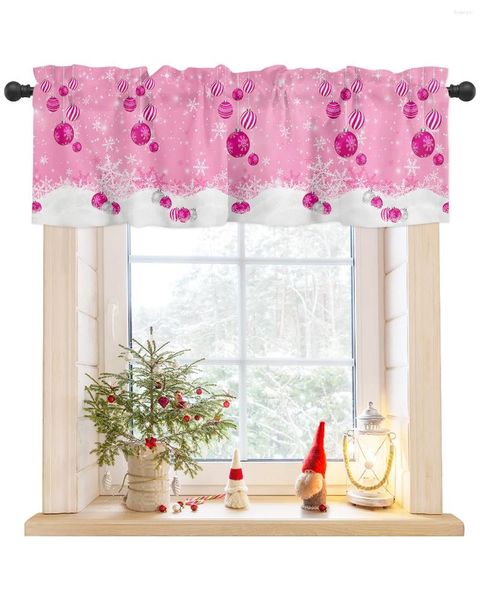 Vorhang Winter Rosa Weihnachtskugel Schneeflocke Küche Fenster Vorhänge Dekoration Kurze Wohnzimmer Schlafzimmer Kleine Cortinas