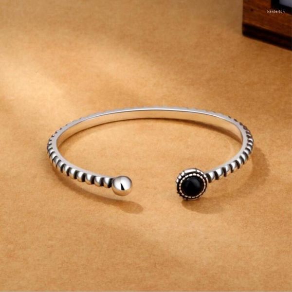 Armreif Retro Rund Schwarz Achat Twist Elegante Offene Armbänder Silber Farbe 2023 Trend Schmuck Punk Accessoires Geschenke SB101Bangle Kent22