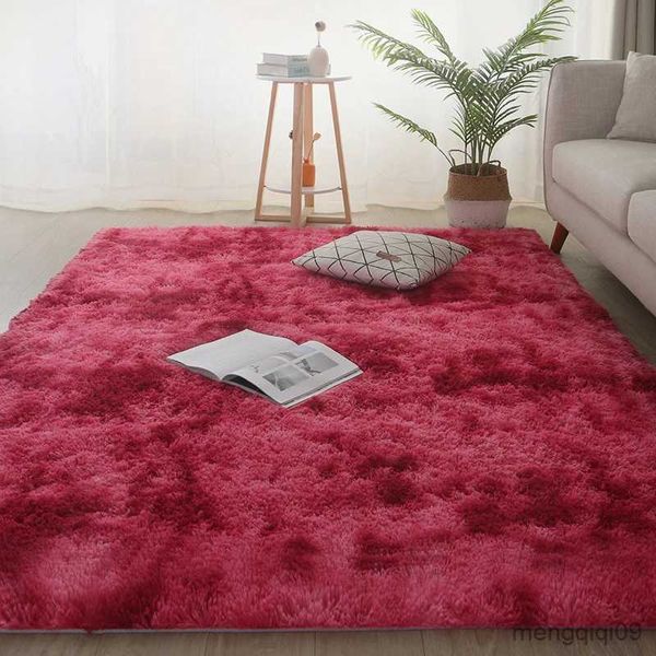 Alfombra Alfombra peluda para sala de estar, área de sofá, alfombras de dormitorio de felpa teñidas de color rojo vino, decoración suave y cómoda para cabecera, piso de dormitorio para no niños R231115