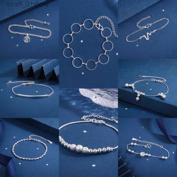 Bracciale con ciondolo a catena in argento sterling S925 Edizione coreana Bracciale con maglie a catena geometrica perlescente alla moda a doppio stratoL231115