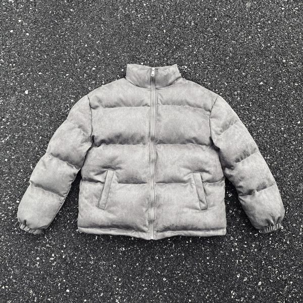 Parka da uomo in piumino da uomo novità piumino in pelle scamosciata grigia cappotti giacche / piumini gilet in cotone addensato caldo inverno taglia USA S-XL # 677 231115