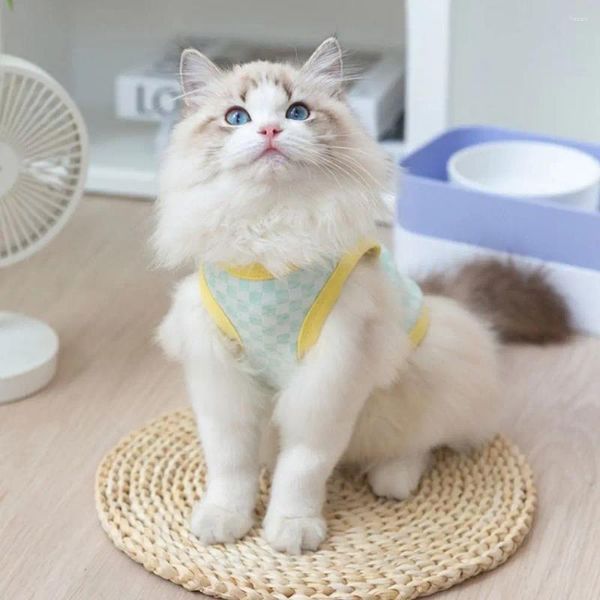 Trajes de gato xadrez filhote de cachorro colete moda algodão macio sem mangas camisa respirável cão hoodies para a primavera e verão