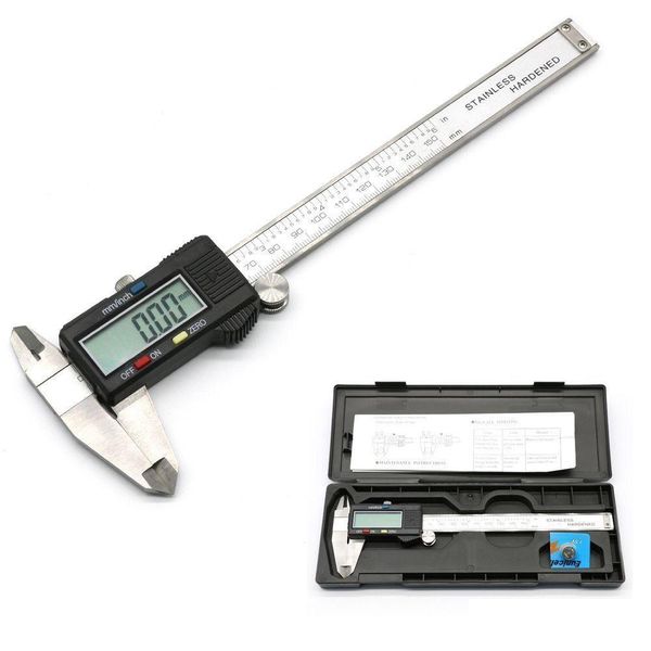 Vernier Calipers Atacado Micrômetro Digital Novo 6 Polegada 150Mm Paquímetro De Aço Inoxidável Vernier Gauge Paquimetro Medição Eletrônica T Dhxiu