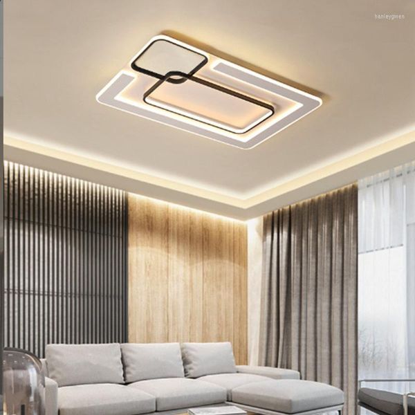 Luzes de teto Pingente Sala de estar retangular Modern Smart com controle remoto Estudo para refeições Lâmpadas de decoração de interiores
