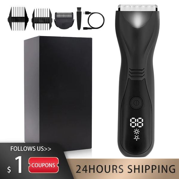 Aparador de cabelo corporal para homens, bolas elétricas, aparador e removedor de virilha púbica, à prova d'água, display de led, barbeador de barba 231115