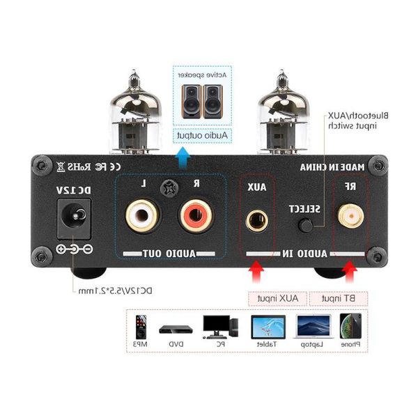 Freeshipping HIFI Bluetooth 50 6J1 Amplificatore a tubo sottovuoto Preamplificatore Preamplificatore AMP con regolazione dei bassi alti per il teatro sonoro domestico Uslws