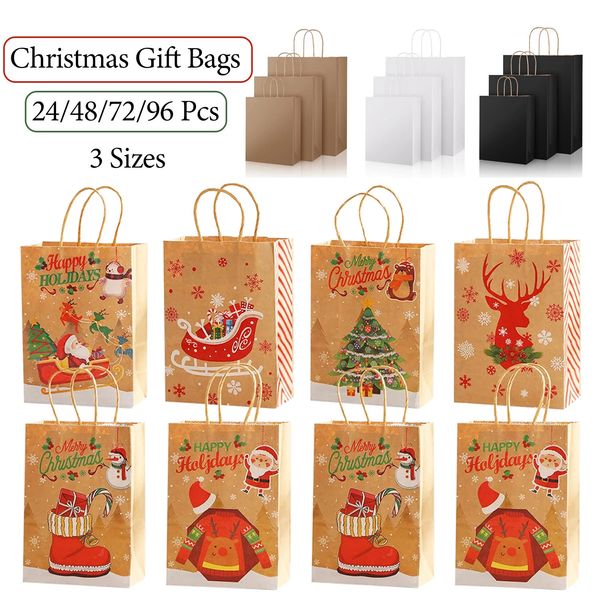 Envoltório de presente 24 / 96Pack Sacos de Natal Papel Kraft com Alças Favor de Festa de Casamento para Loja Mercearia Handwork Party Guest 231115