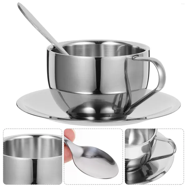 Geschirr-Sets, Kaffeetasse, Edelstahl, Tee-Set, Besteck-Set, Untertasse, Metallbecher, Tassen mit Untertassen