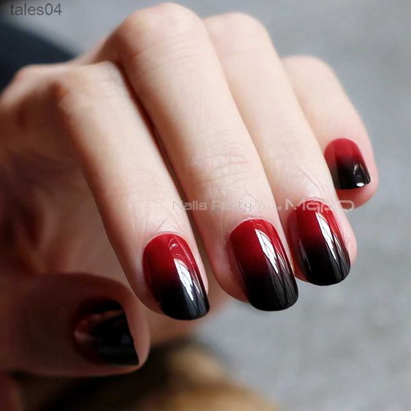 Künstliche Nägel Ovale künstliche Nägel Roter und schwarzer Farbverlauf Gothic Mittlere H-Form Vampirfarbe YQ231115