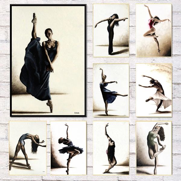 Pinturas Ballet Grace Dancing Imagem Home Decor Canvas Pintura Wall Art Poster Europa Desenho Figura para Retro Minimalista Sala de estar 231114